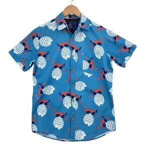Rugby Hawaiian Button Up Shirt Mens Small Blue Short Sleeve Collar